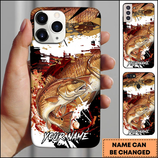 Joycorners Red Fish Fishing Phone Case Abstract Splash Modern Art Personalized Name 3D Phone Case