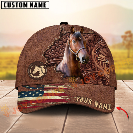 Joycorners Morgan Horse Brown Leather Pattern Personalized Name 3D Cap