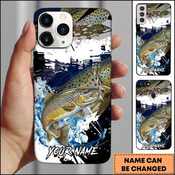 Joycorners Trout Fishing Phone Case Abstract Splash Modern Art Personalized Name 3D Phone Case