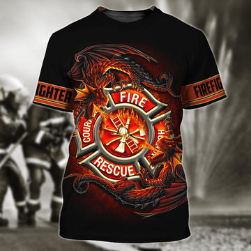 Maxcorners Firefighter Dragon All Over Print For Men & Women 3D Shirt, Proud of Firefighter LM1911