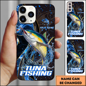 Joycorners Tuna Fishing Blue Flame Smoke Line Premium Style Sport Personalized Name Phone Case