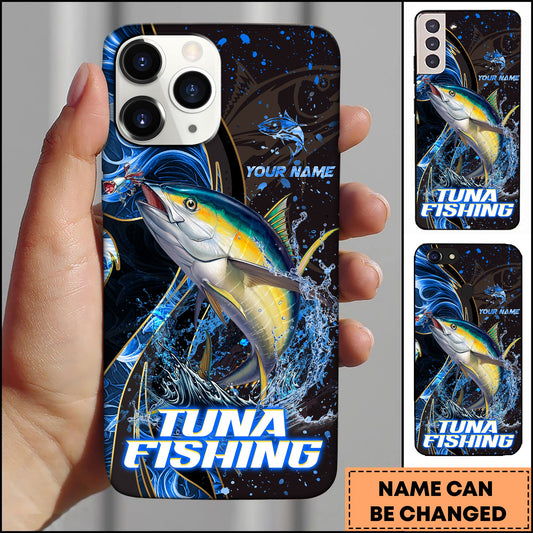 Joycorners Tuna Fishing Blue Flame Smoke Line Premium Style Sport Personalized Name Phone Case