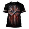 Joycorners Custom Name Mechanic Shirt Wrench The Cross with USA Flag Design T Shirt PT2609