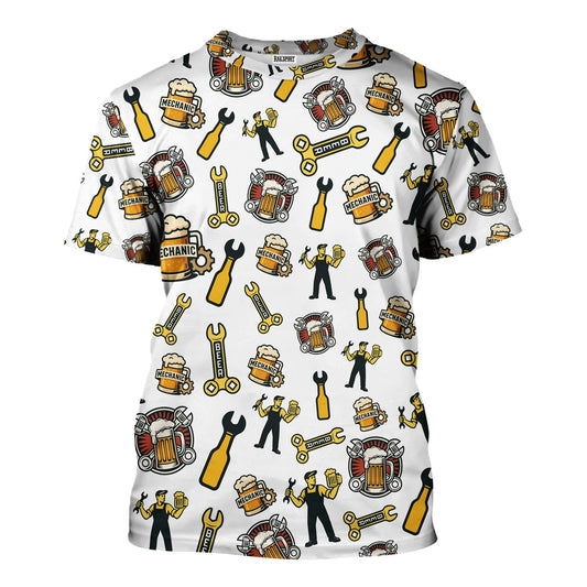 Joycorners Mechanic T-Shirt Beer and Wrench Funny Pattern Design Shirt Mechanic Gift For Men PT2609