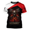 Joycorners Custom Name Mechanic Shirt Wrench Flame Skull Design T Shirt PT2609