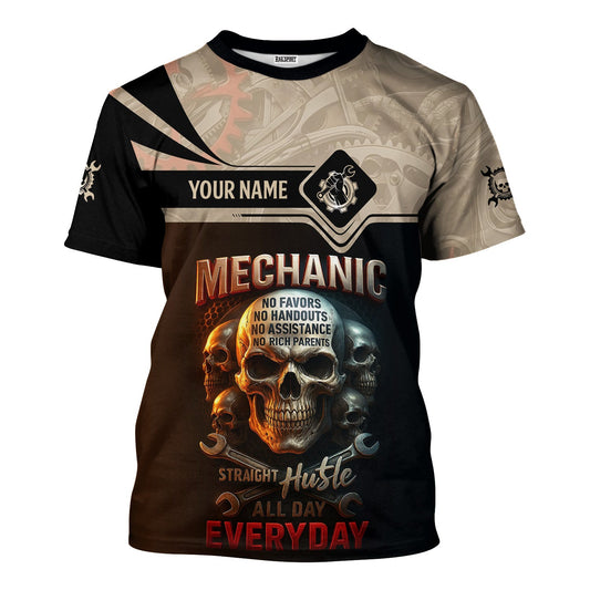 Joycorners Personalized Mechanic Shirt, Straight Hustle All Day Everyday, Skull and Wrenchs Design, Gift For Men PT2609