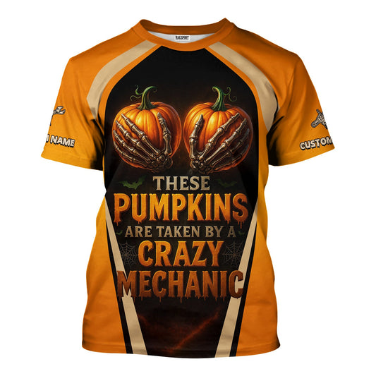 Joycorners Personalized Mechanic Shirt, Funny Halloween Design These Pumpkins Are Taken By A Crazy Mechanic, Gift For Men PT2609