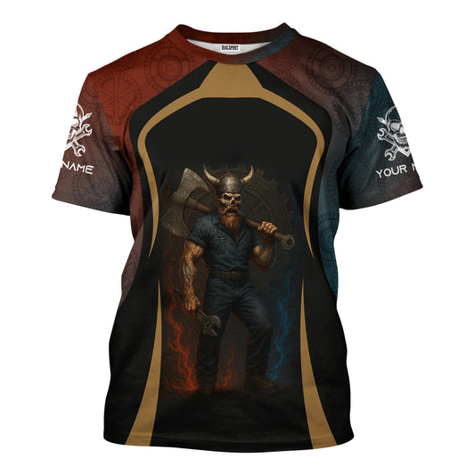 Joycorners Personalized T-Shirt Mechanic Don't Ever Mistake Old Age For Weakness Viking Design Shirt For Mechanics PT2609