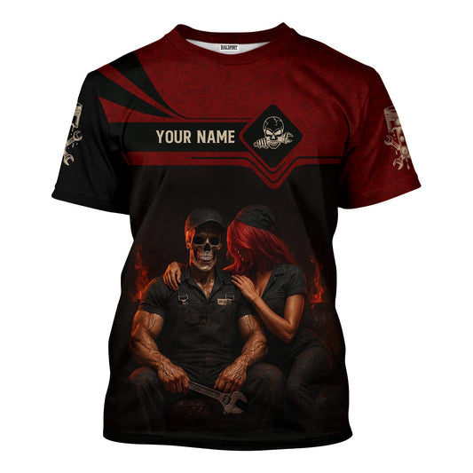 Joycorners Personalized T-Shirt I'm A Mechanic The Person Your Girl Calls When You Can't Bust A Nut Skull Style Shirt For Mechanics PT2609