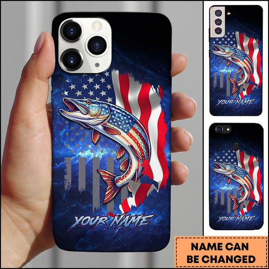 Joycorners Pike Patriotic American Flag Galaxy Blue Art Personalized Name Phone Case