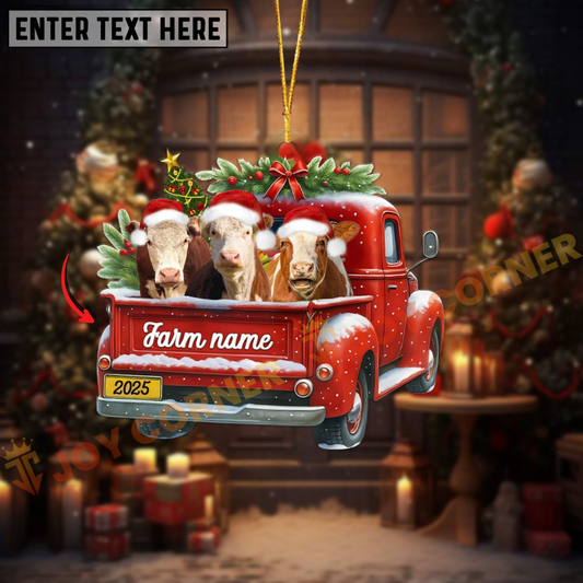 Joycorners Personalized Hereford Christmas Farm Truck Custom Shape Acrylic Ornament