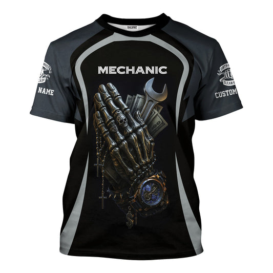 Joycorners Personalized T-Shirt Just Wait Until You Hire A Bad Mechanic Skull Praying Hand Design Shirt For Mechanics PT2609