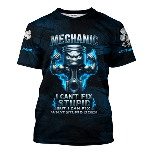 Joycorners Personalized T-Shirt Mechanic I Can't Fix Stupid But I Can Fix What Stupid Does Muscle Piston Design Shirt For Mechanics PT2609