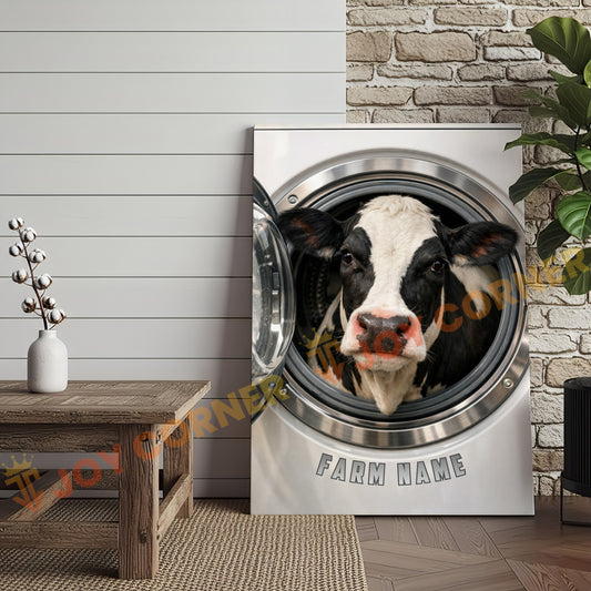 Joycorners Cattle Cow Funny Holstein Cow In Washing Machine Personalized Name Canvas