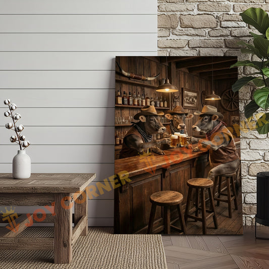 Joycorner Brown Swiss Cow Western Bar Counter Beer Toast Rustic Canvas