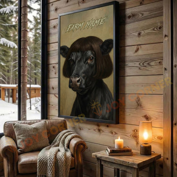Joycorners Whimsical Black Angus Farm Cow Portrait Personalized Name Canvas
