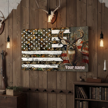 Joycorner American Flag Camo Buck Patriotic Personalized Canvas