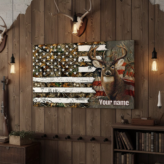 Joycorner American Flag Camo Buck Patriotic Personalized Canvas