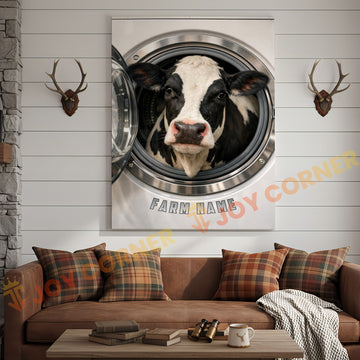 Joycorners Cattle Cow Funny Holstein Cow In Washing Machine Personalized Name Canvas