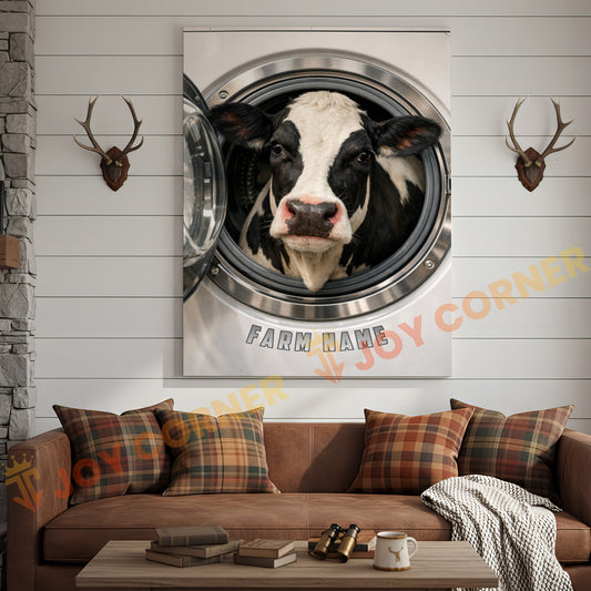 Joycorners Cattle Cow Funny Holstein Cow In Washing Machine Personalized Name Canvas