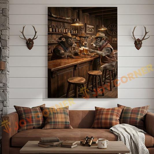 Joycorner Brown Swiss Cow Western Bar Counter Beer Toast Rustic Canvas