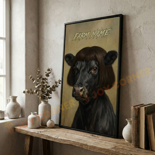 Joycorners Whimsical Black Angus Farm Cow Portrait Personalized Name Canvas