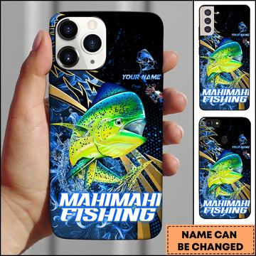 Joycorners Mahi-mahi Splash Water Lightning Stripe Dark Blue Art Golden Line  Personalized Name Phone Case