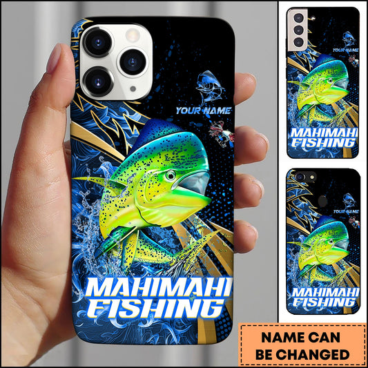 Joycorners Mahi-mahi Splash Water Lightning Stripe Dark Blue Art Golden Line  Personalized Name Phone Case
