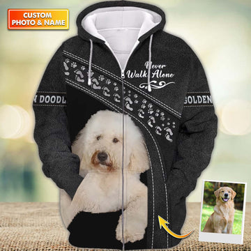 Joycorners Golden Retriever Lover Never Walk Alone Black 3D Custom Name And Dog Full Print Shirts