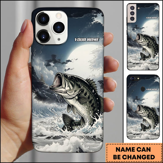 Joycorners Bass Fishing Moon Ocean Splash Personalized Name Phone Case