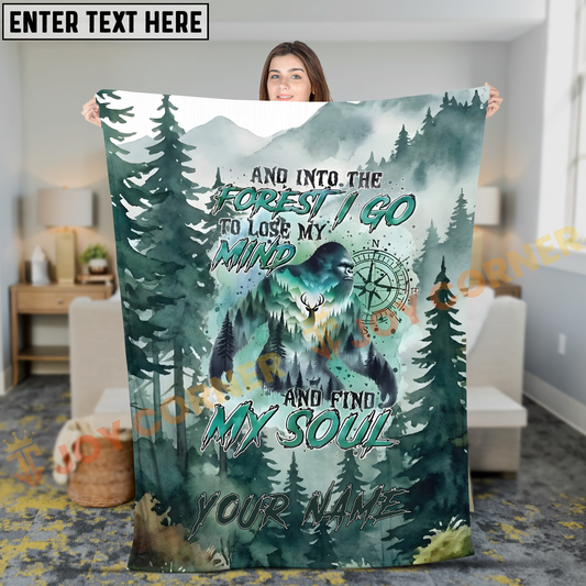 Joycorners Bigfoot Into The Forest I Go Find My Soul Watercolor Wilderness Personalized 3D Blanket