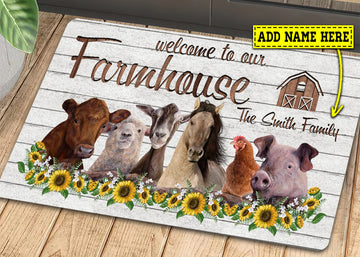 Joycorners Personalized Farm Animals Doormat, Welcome To Our Farmhouse Gift For Farmers, New Home Gift, Housewarming Gift, Farm Decor LM0210