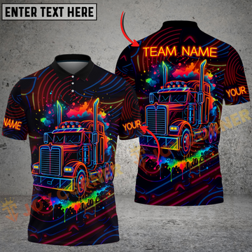 Joycorners Truck Neon Splash Paint Red Rig Personalized Name 3D Unisex Shirt