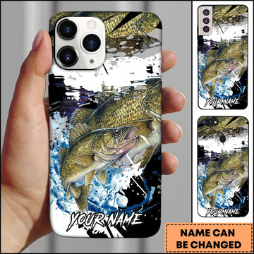 Joycorners Walleye Fishing Phone Case Abstract Splash Modern Art Personalized Name 3D Phone Case