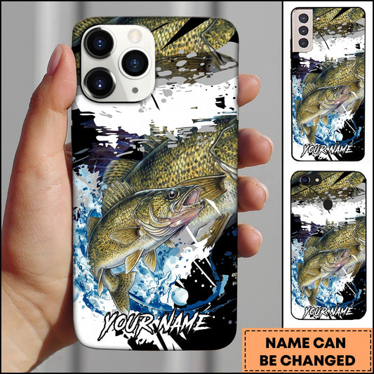 Joycorners Walleye Fishing Phone Case Abstract Splash Modern Art Personalized Name 3D Phone Case