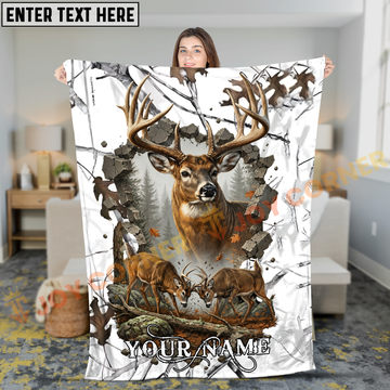 Joycorners Deer Hunting Snow Camo Breakthrough Buck Battle Personalized 3D Blanket