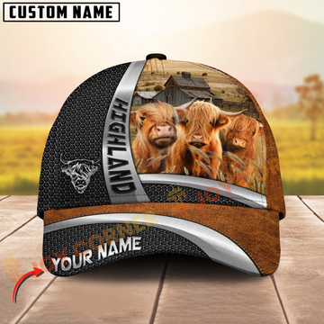 Joycorners Highland Cattle Farm Scene Personalized Name 3D Cap