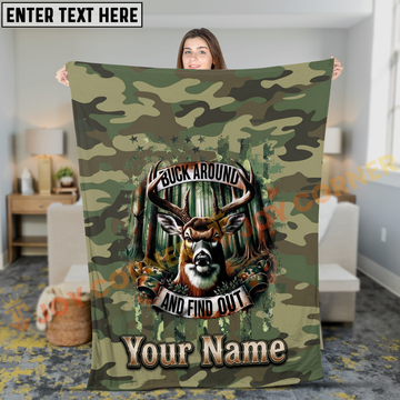 Joycorners Buck Around And Find Out Deer Camo Personalized 3D Blanket