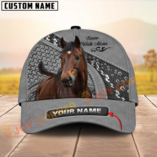 Joycorners Hackney Horse Gray Leather Pattern Personalized Name 3D Cap
