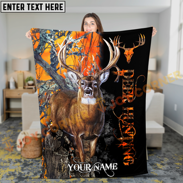 Joycorners Deer Hunting Orange Camo Trophy Buck Personalized 3D Blanket