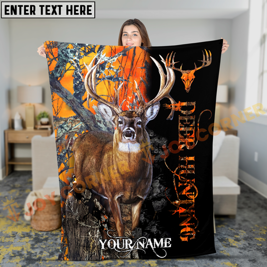 Joycorners Deer Hunting Orange Camo Trophy Buck Personalized 3D Blanket