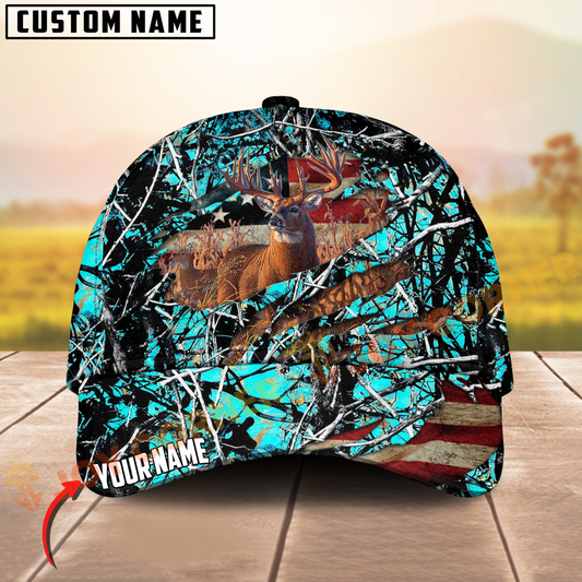 Joycorners Deer Hunting USA Flag Crack Camo Pattern Personalized Name 3D Cap