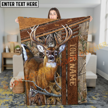 Joycorners Rustic Leather Deer Hunting Forest Personalized 3D Blanket