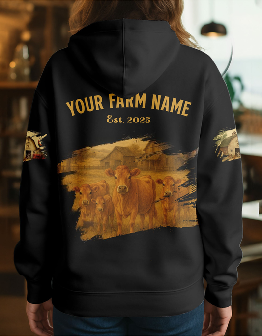 Joycorners Jersey Farm Life Black Cattle Personalized Name, Farm Name Unisex 3D Hoodie