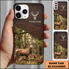 Joycorners Artist Hunting Deer Zipper Leather Dark Brown Sunlit Forest Personalized Name Phone Case