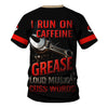 Joycorners Custom Name Mechanic T-Shirt, I Run On Caffeine Grease Loud Music & Cuss Words, Funny Skull Graphic Tee for Auto Repair, Garage, Car Lovers PT2609