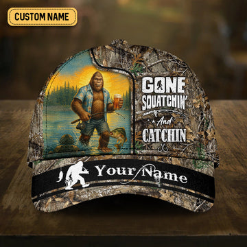 Joycorners Gone Squatchin' And Catchin, Fishing Hunting Hat, Fishing Trucker Hat, Fishing Cap For Men, Fishing Gifts For Dad