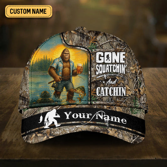 Joycorners Gone Squatchin' And Catchin, Fishing Hunting Hat, Fishing Trucker Hat, Fishing Cap For Men, Fishing Gifts For Dad