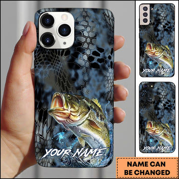 Joycorners Bass Fishing Phone Case  Dark Hexagon Texture Smoke Blue Art Personalized Name Phone Case