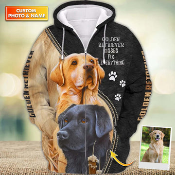 Joycorners Golden Retriever Lover Kiss 3D Custom Name And Dog Full Print Shirts